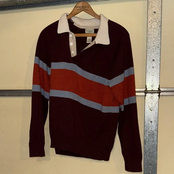 LL BEAN Men's Wicked Soft Cotton/Cashmere Sweater, Rugby Polo, Stripe - Picture 2 of 7